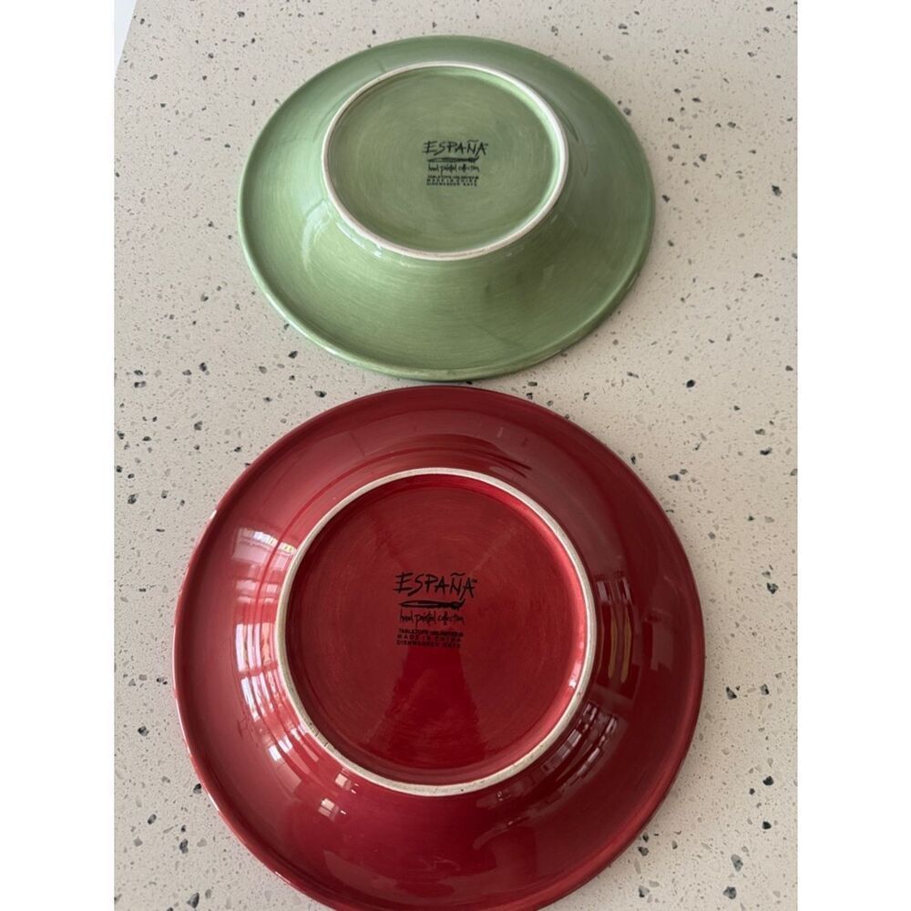 España Hand Painted Collection Ceramic Serving Plates - Red & Green Lot of 2